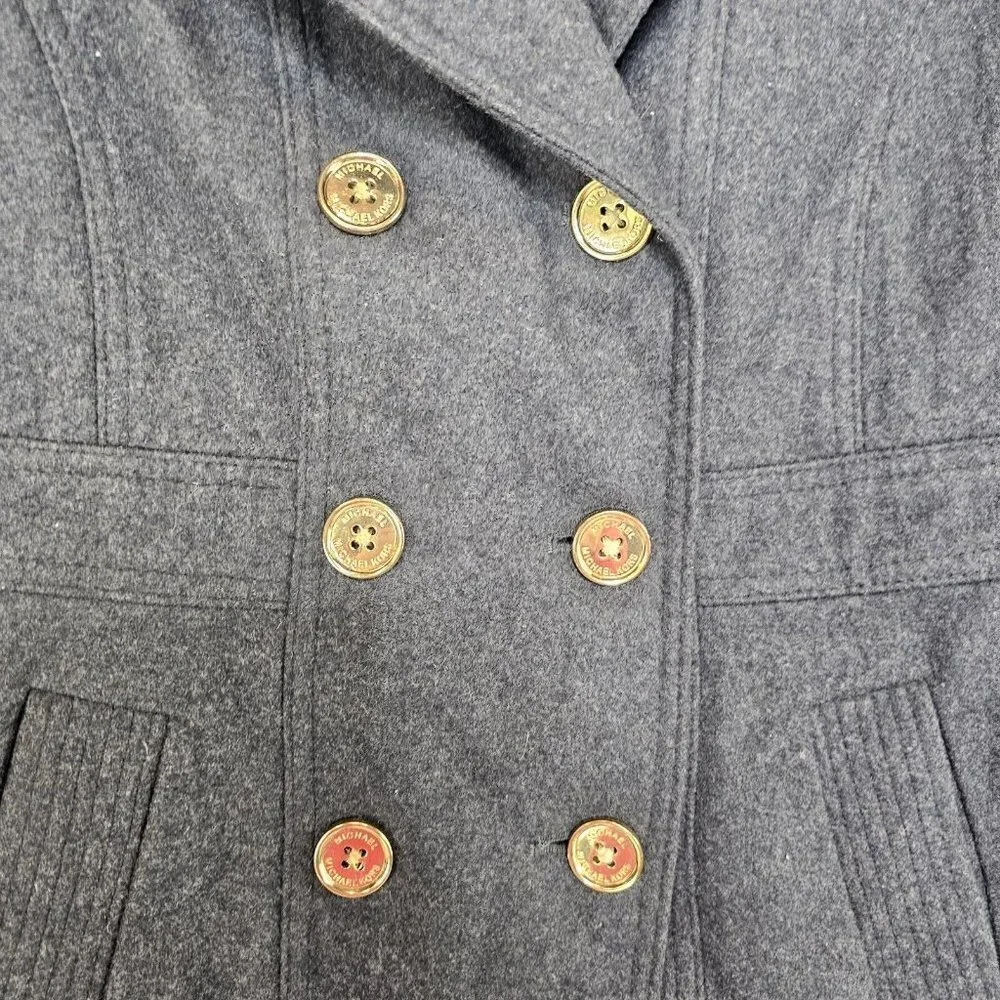 Michael Kors Peacoat M Gray Wool Double Breasted Preppy Quiet Luxury Old Money